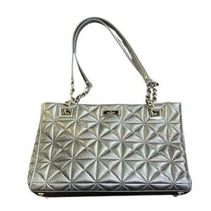 Kate Spade Pewter Sedgwick Place Phoebe Shoulder Quilted Metallic Handbag